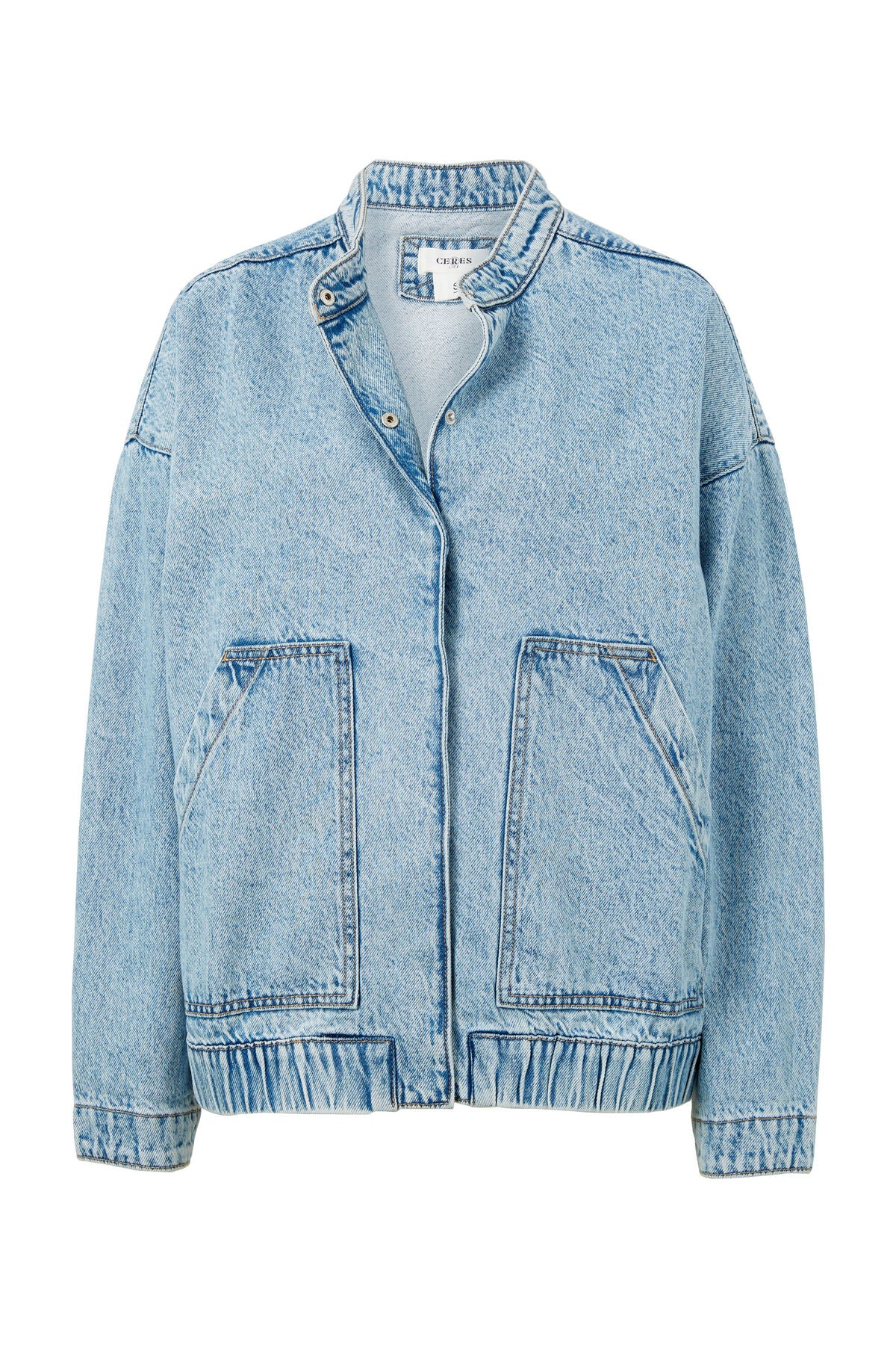 Ceres Life Relaxed Denim Bomber Jacket - mid blue organic cotton