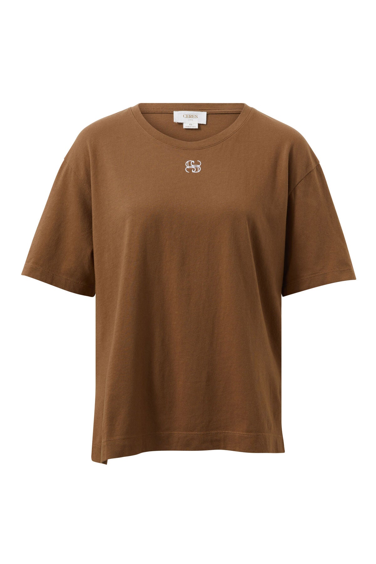 Ceres Stevie Slouchy Split Hem Tee - milk choc/monogram