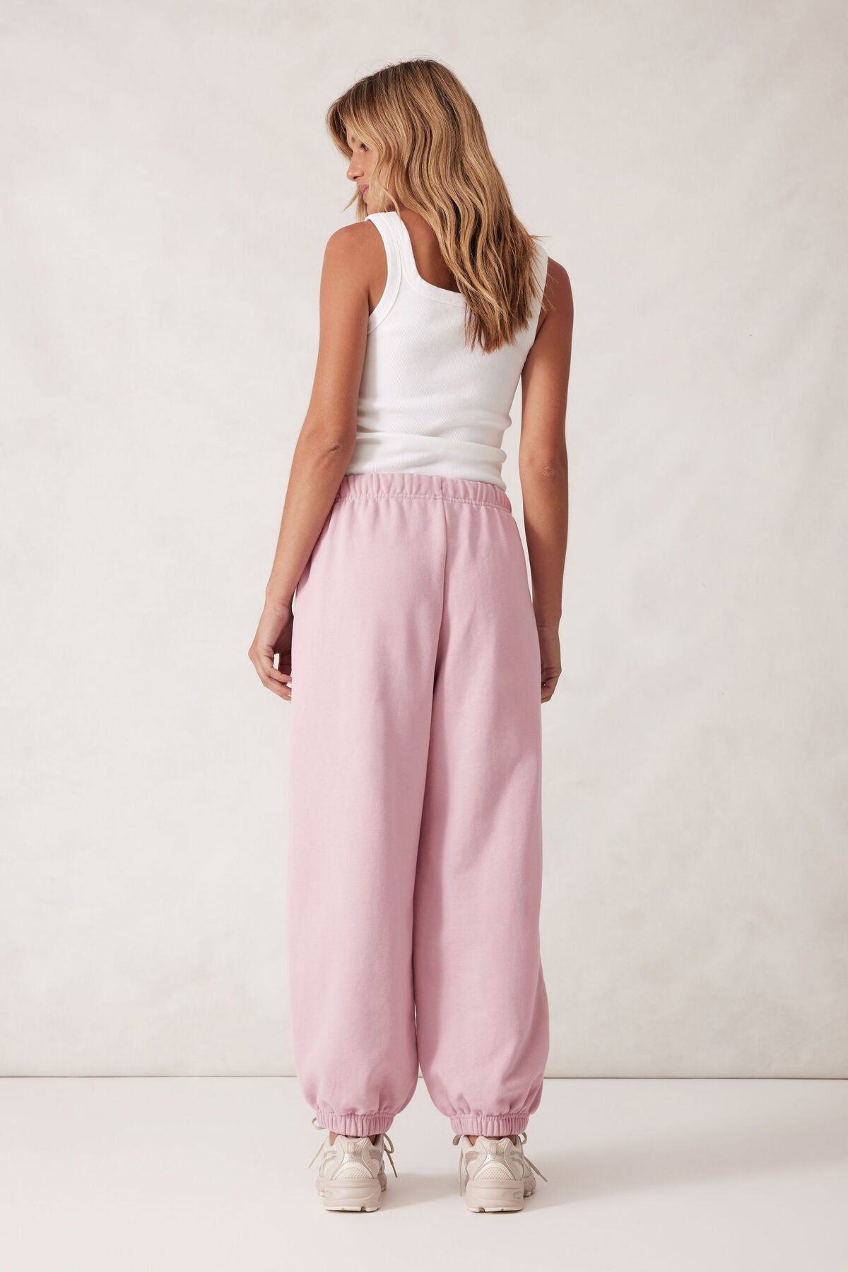 Ceres Barrel Leg Trackpant - blush embroidery logo