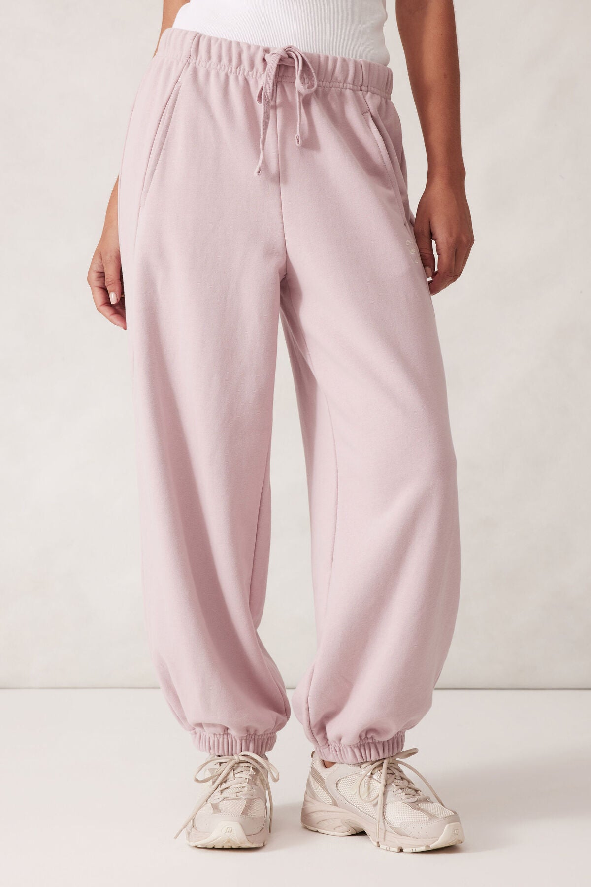 Ceres Barrel Leg Trackpant - blush embroidery logo