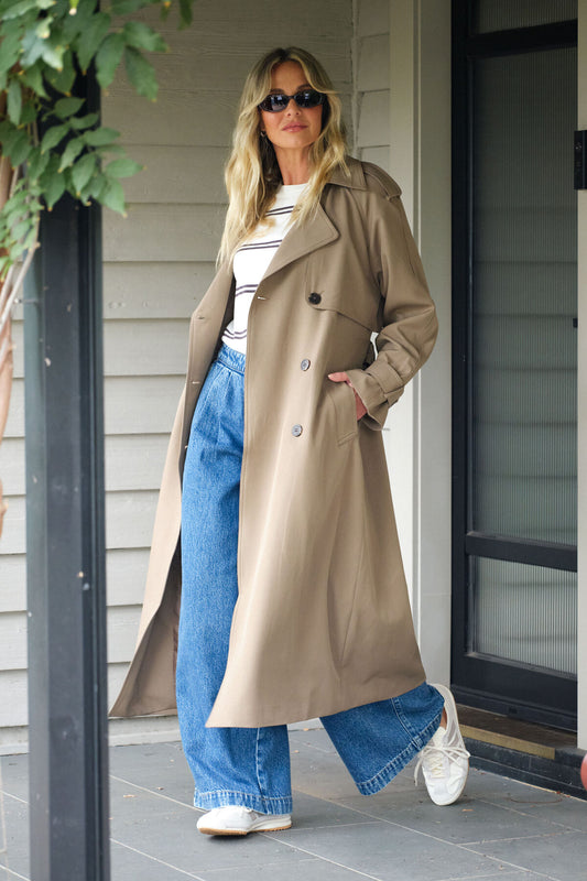 Ceres Longline Trench Coat - warm taupe