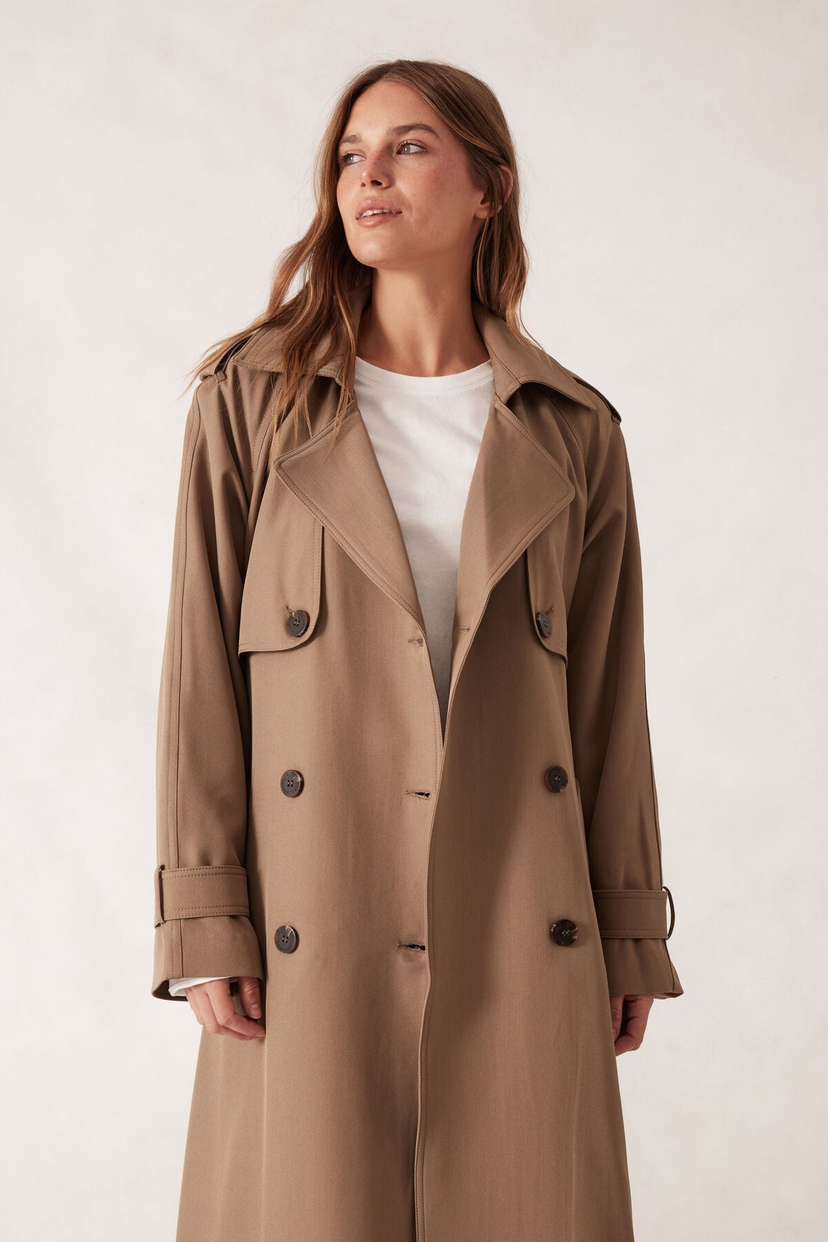 Ceres Longline Trench Coat - warm taupe