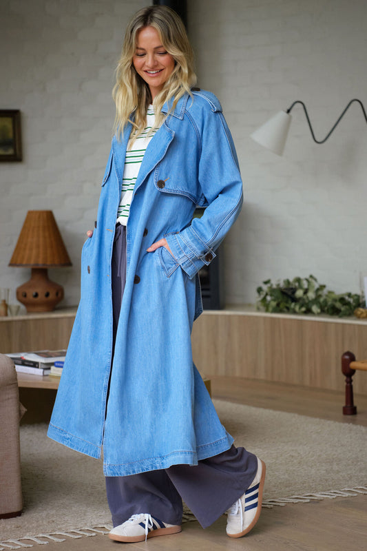 Ceres Longline Trench Coat - vintage blue