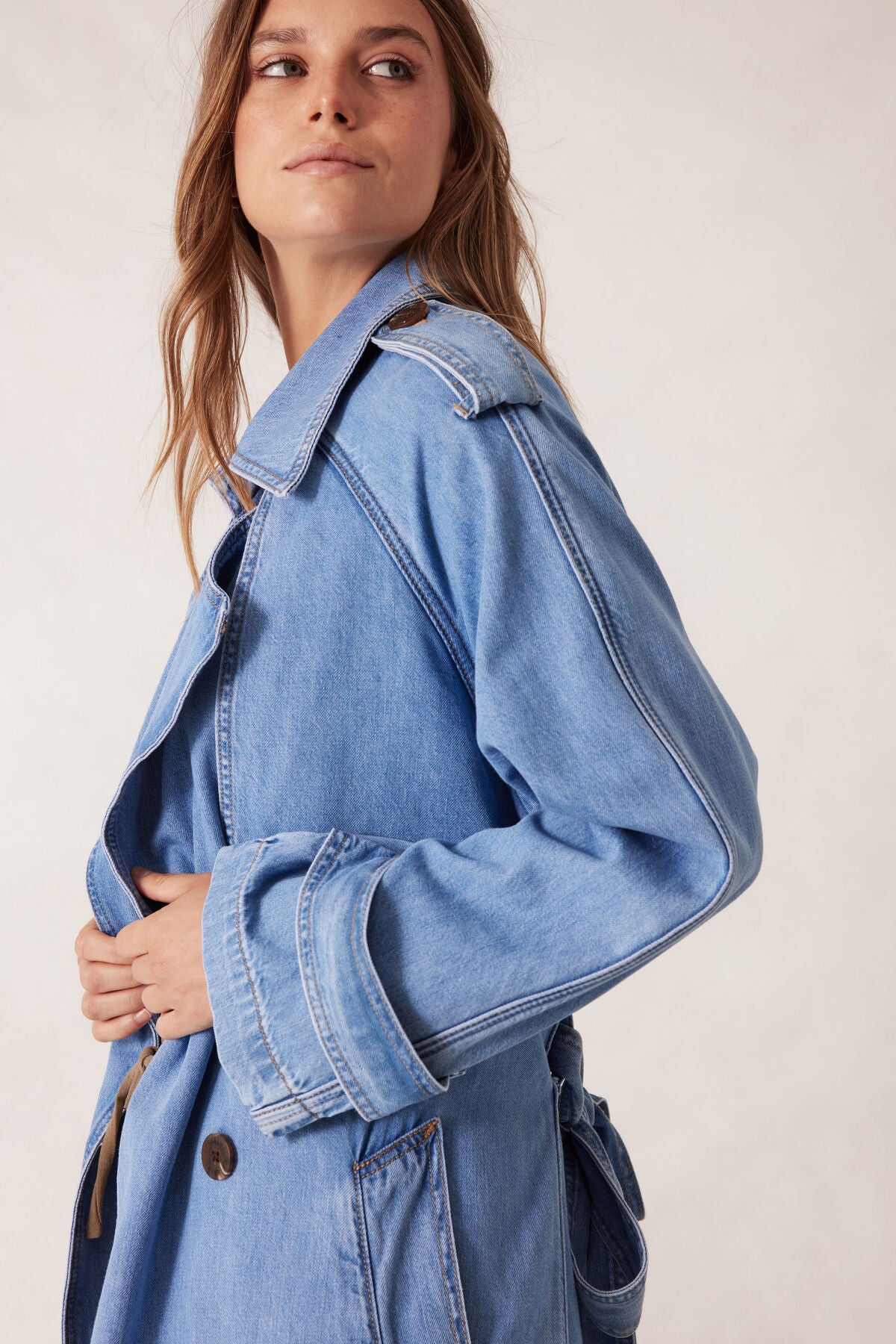 Ceres Longline Trench Coat - vintage blue