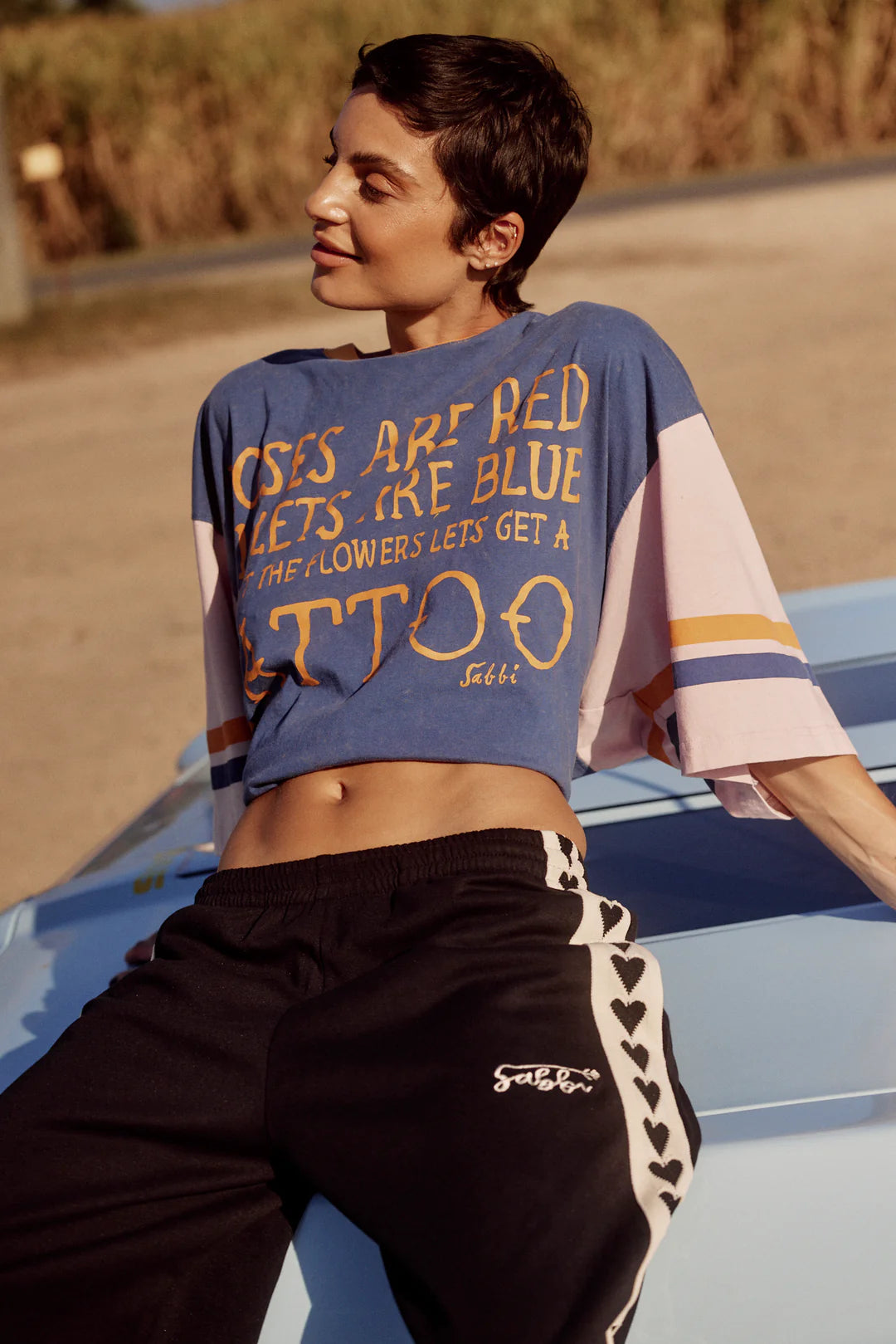 Sabbi The Very Oversized Roses + Tattoos Tee - blue