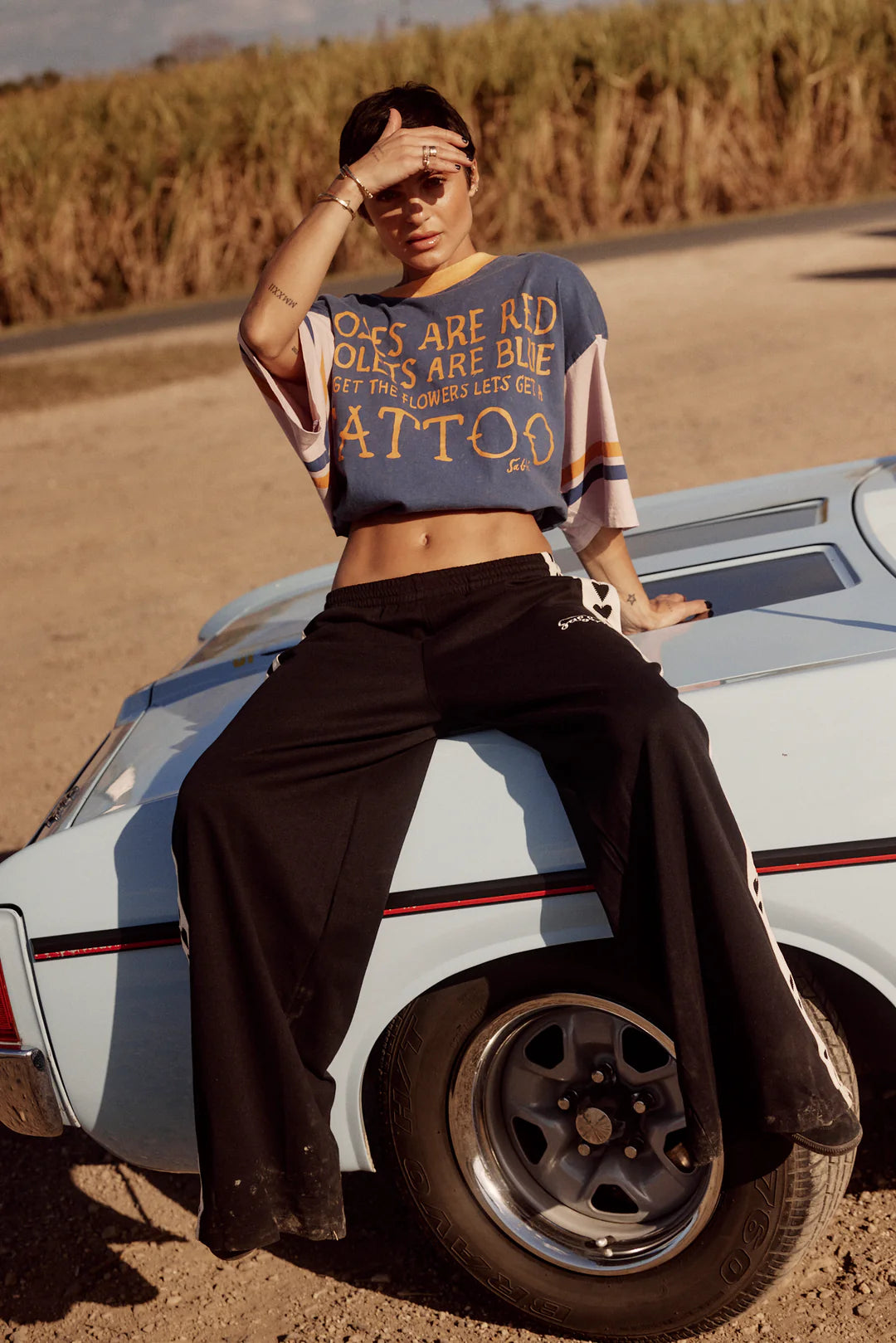 Sabbi The Very Oversized Roses + Tattoos Tee - blue
