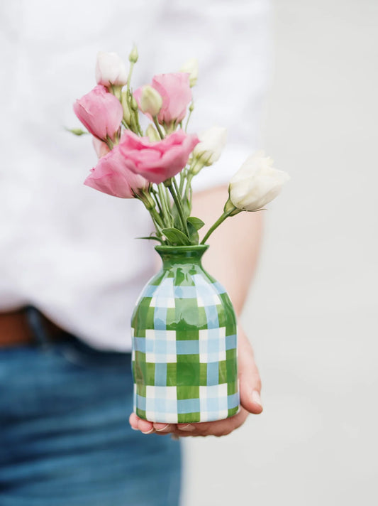 Noss & Co Bud Vase - emerald and cornflower gingham