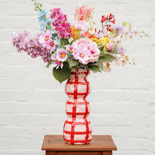 Noss & Co 3 tier Vase - red and pink gingham