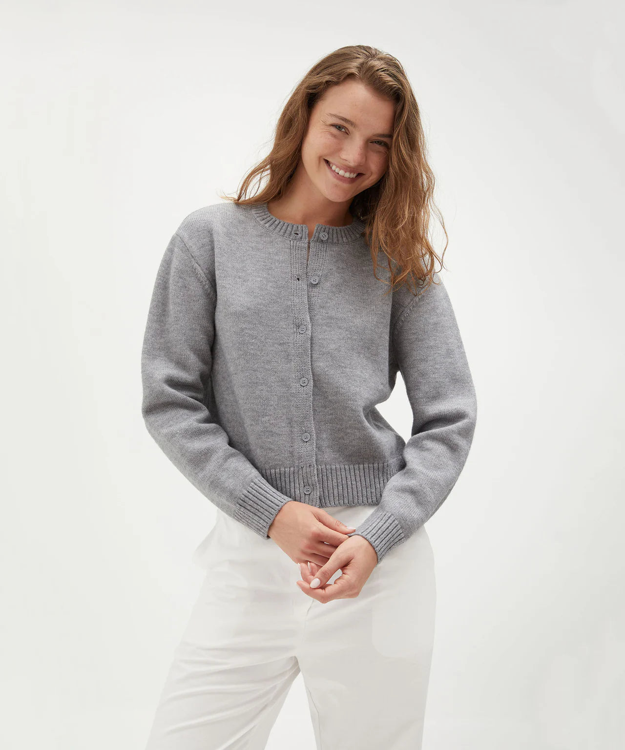 Holiday Shop Crew Knit Cardigan - light grey