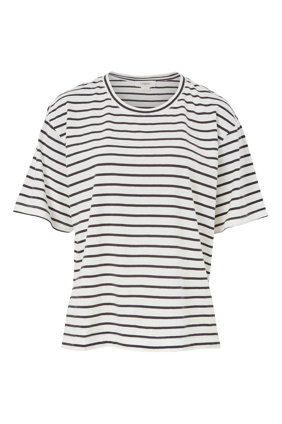 Ceres Life Slouchy Split Hem Tee - Vanilla/Phantom fine stripe