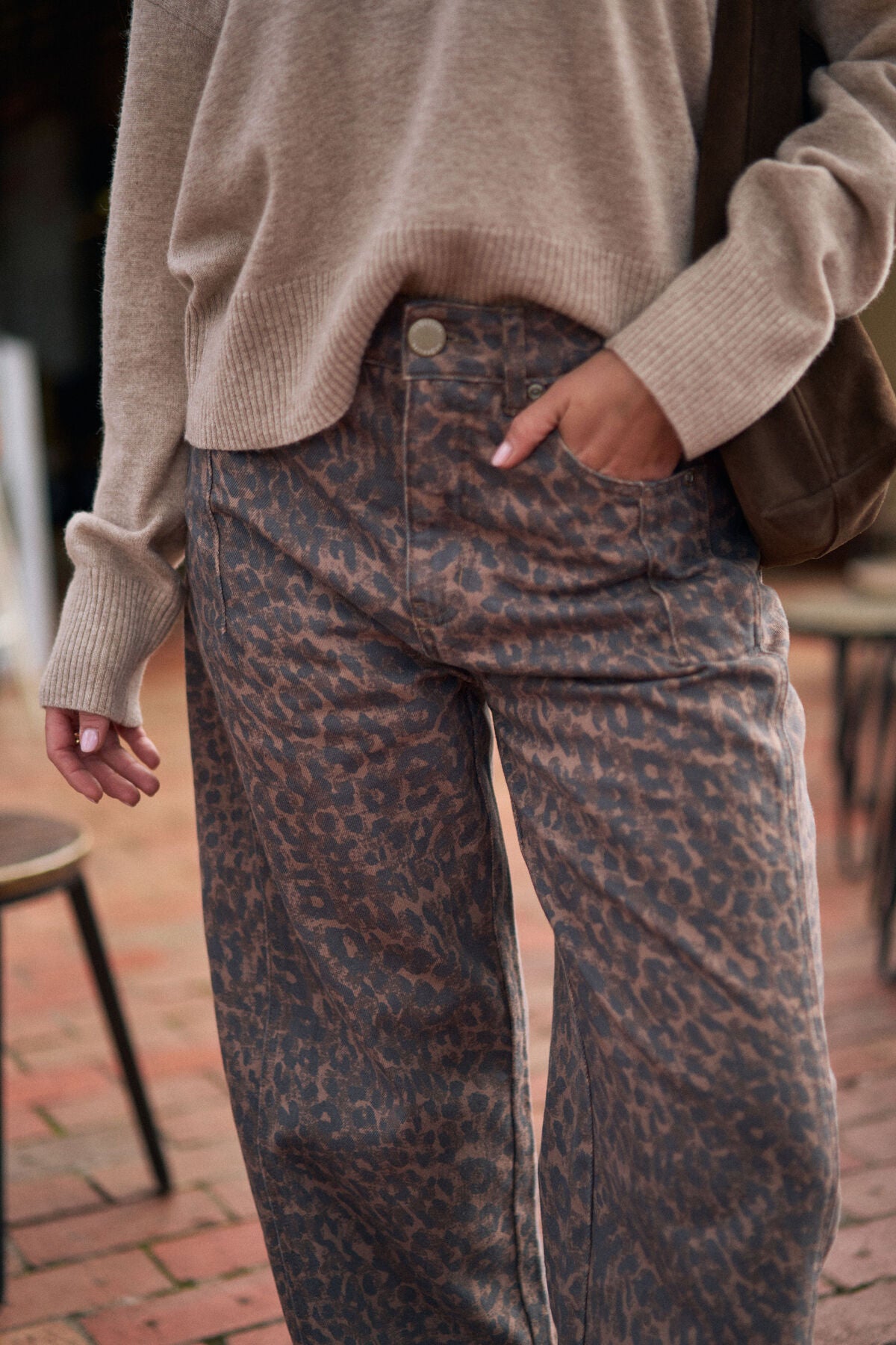 Ceres Harper Barrel Jean - leopard