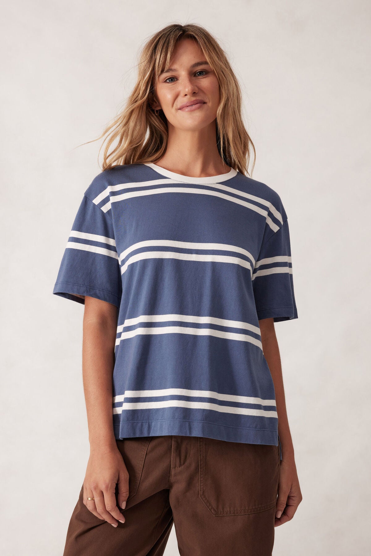 Ceres Stevie Slouchy Split Hem Tee - moonlight/vanilla heritage stripe
