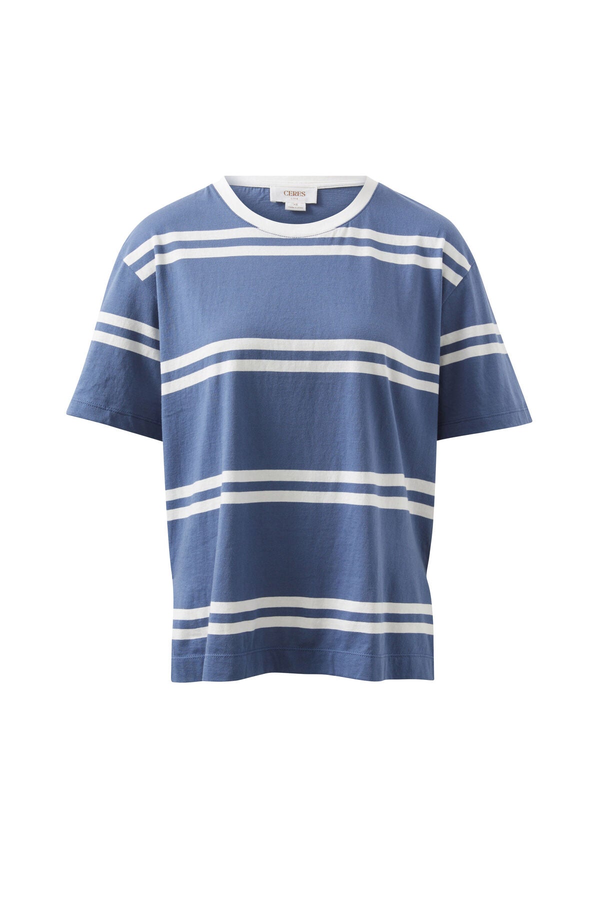 Ceres Stevie Slouchy Split Hem Tee - moonlight/vanilla heritage stripe