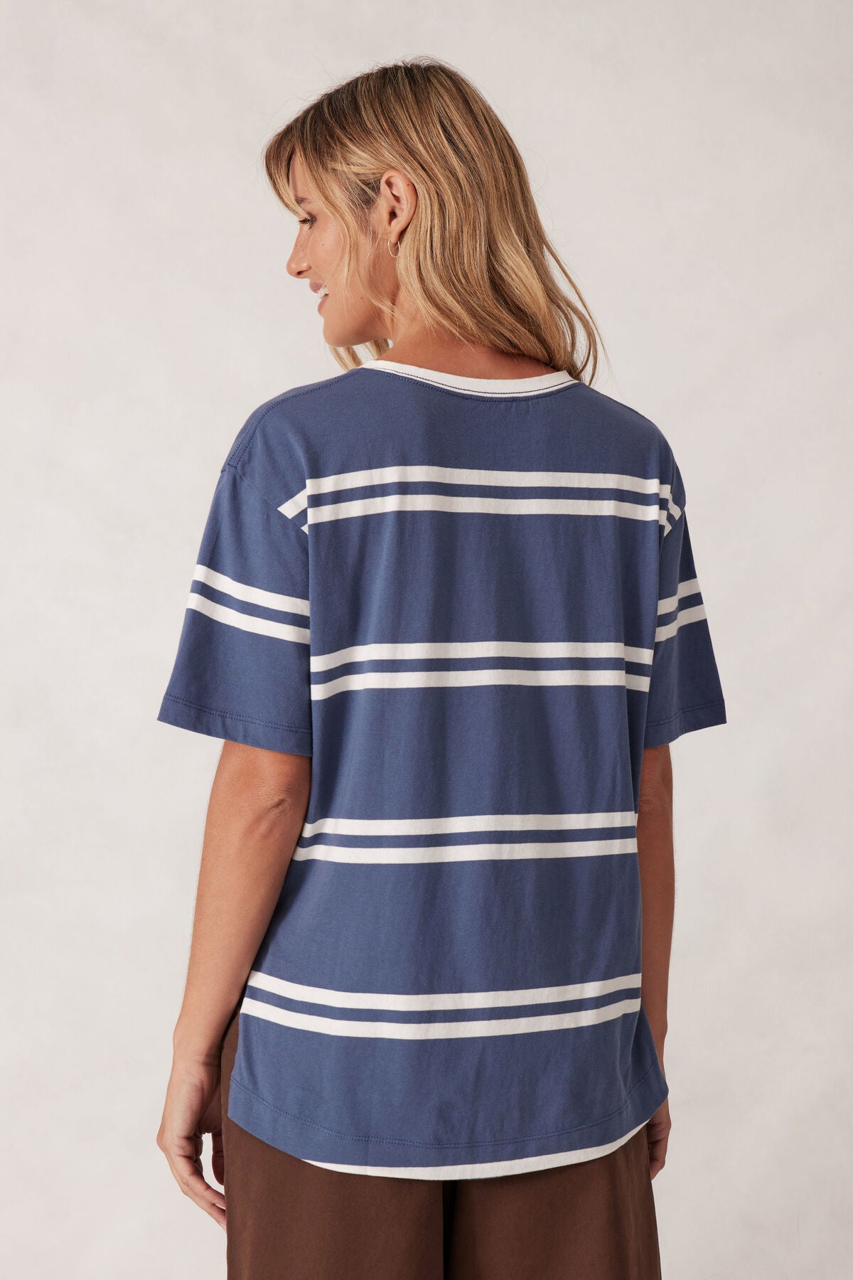 Ceres Stevie Slouchy Split Hem Tee - moonlight/vanilla heritage stripe