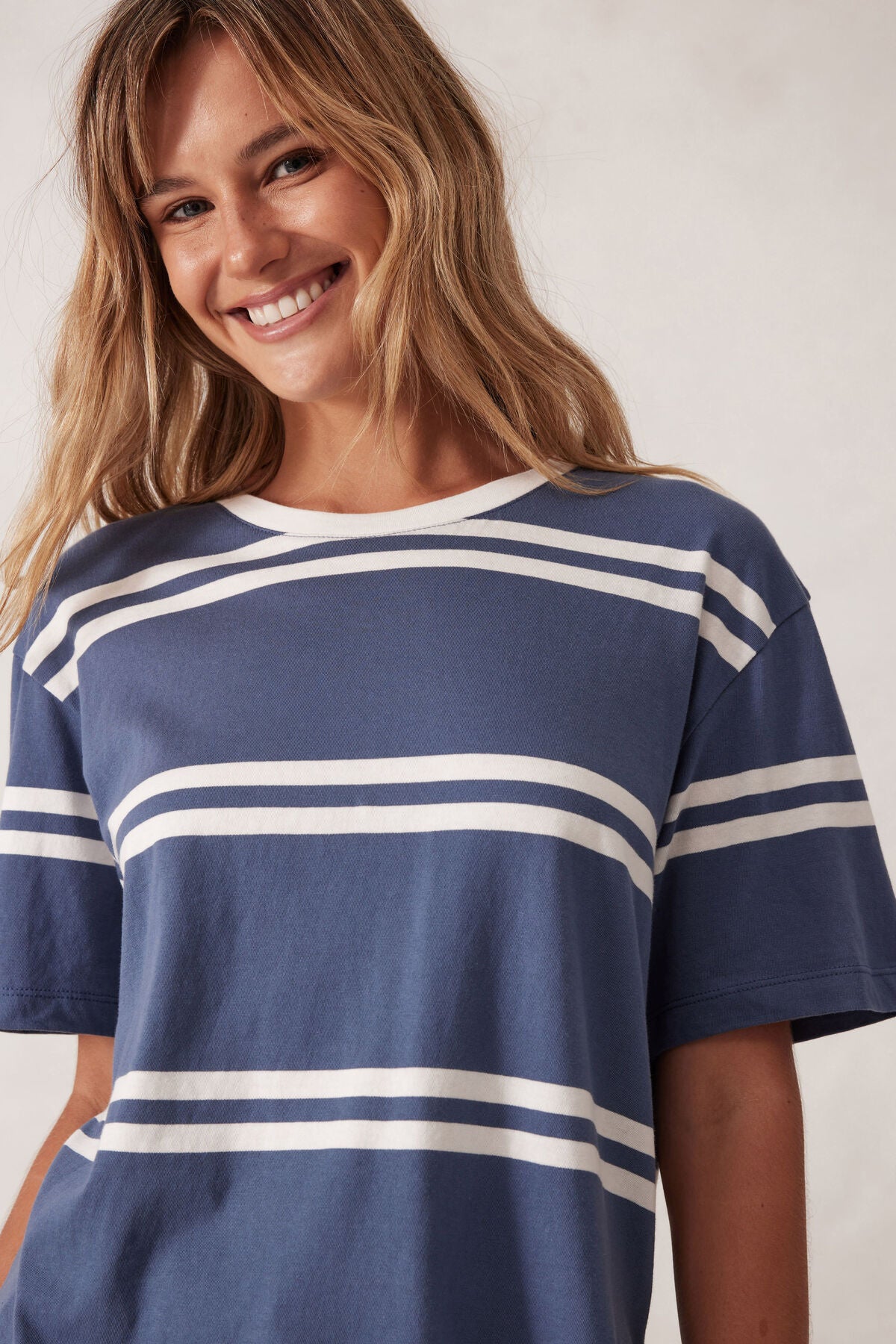Ceres Stevie Slouchy Split Hem Tee - moonlight/vanilla heritage stripe