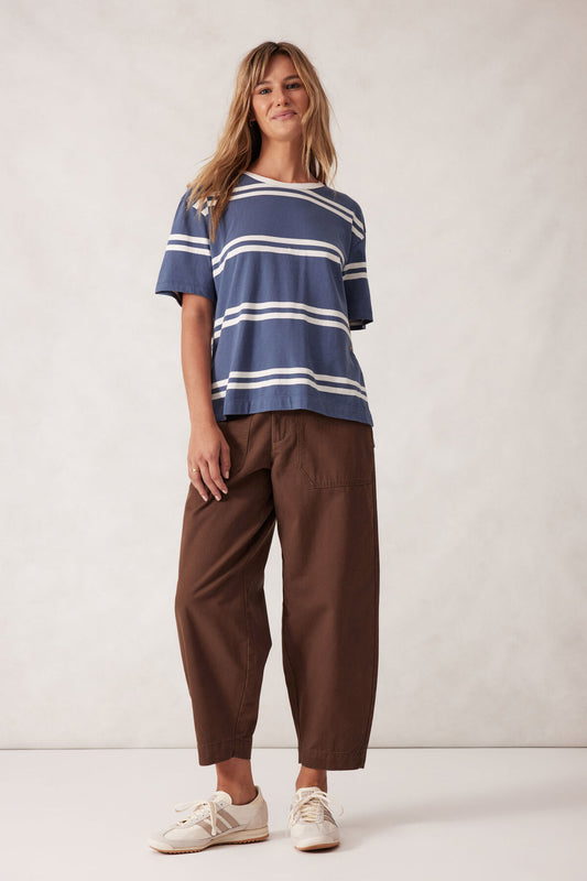 Ceres Stevie Slouchy Split Hem Tee - moonlight/vanilla heritage stripe
