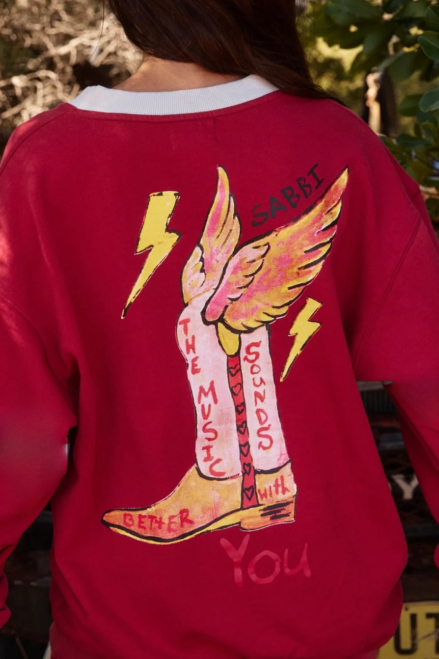 Sabbi The Born Original V Neck Crew - maroon & sky