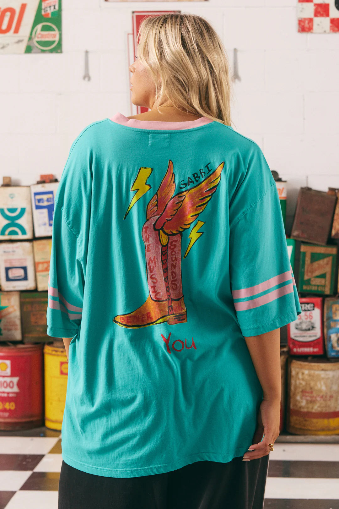 Sabbi The Very Oversized Born Original Tee - teal & pink