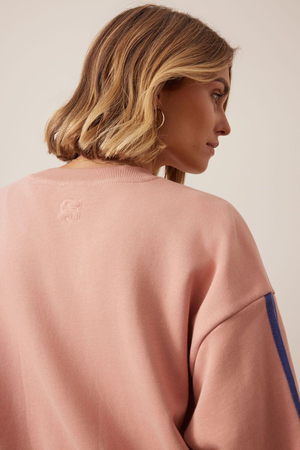 Ceres Sasha Sporty Slouchy Crew - pink clay washed navy side stripe