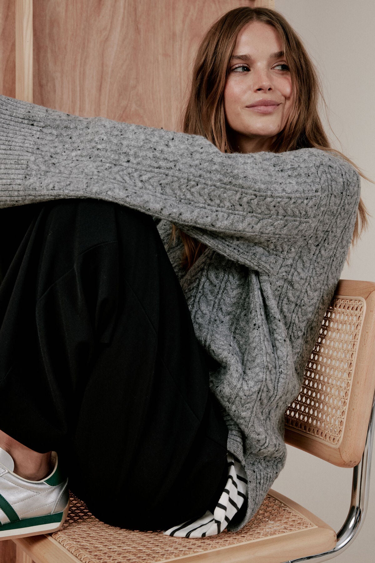 Ceres Life Chunky Cable Knit Grey Charcoal Marle