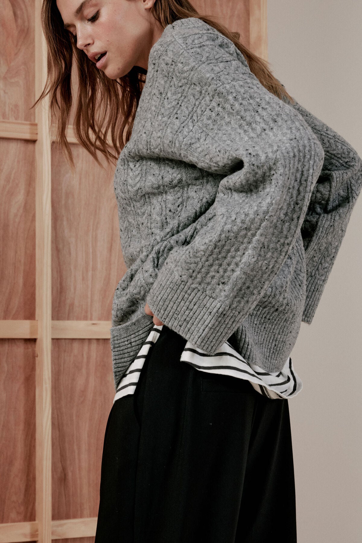 Ceres Life Chunky Cable Knit Grey Charcoal Marle