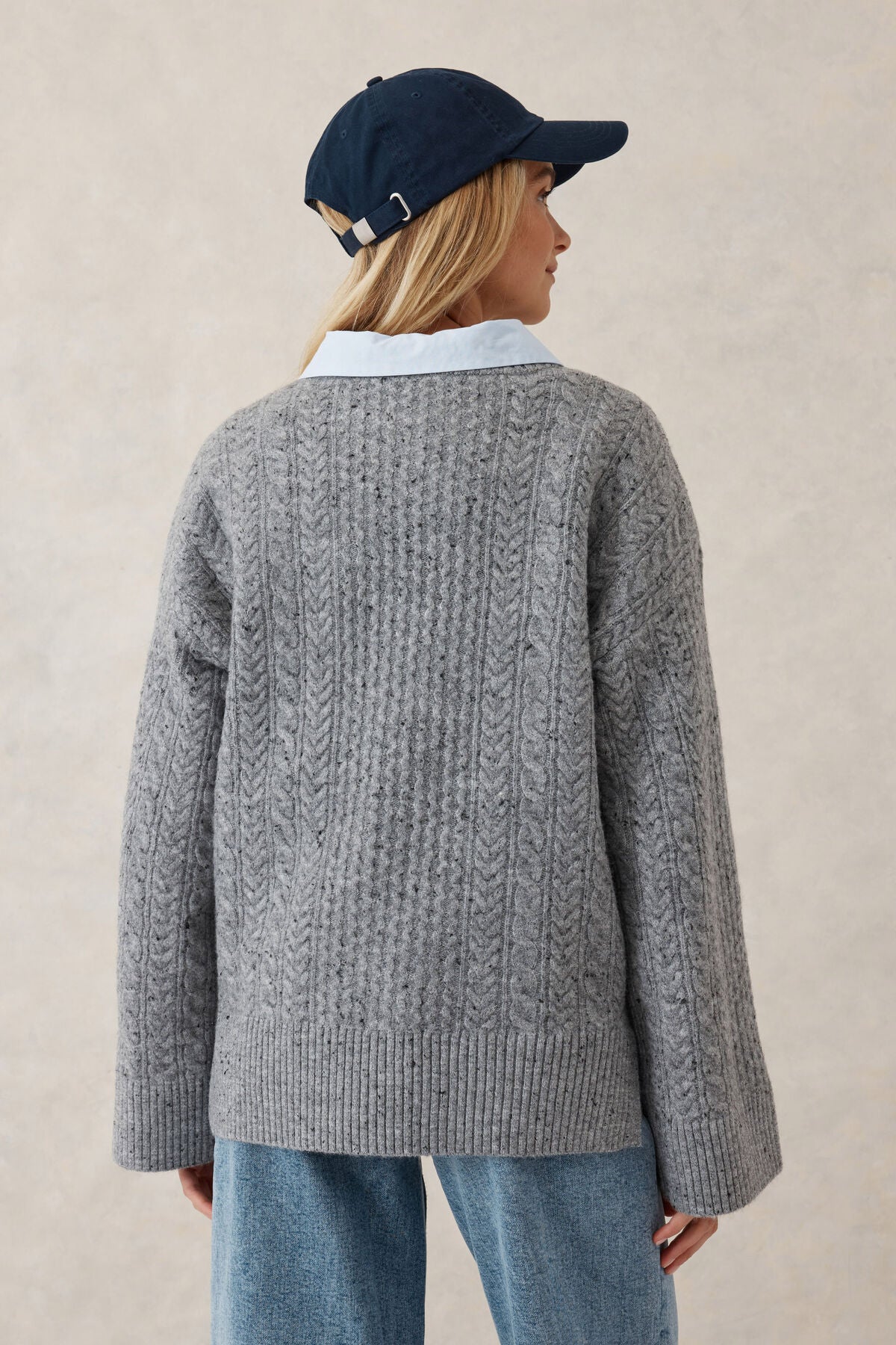 Ceres Life Chunky Cable Knit Grey Charcoal Marle