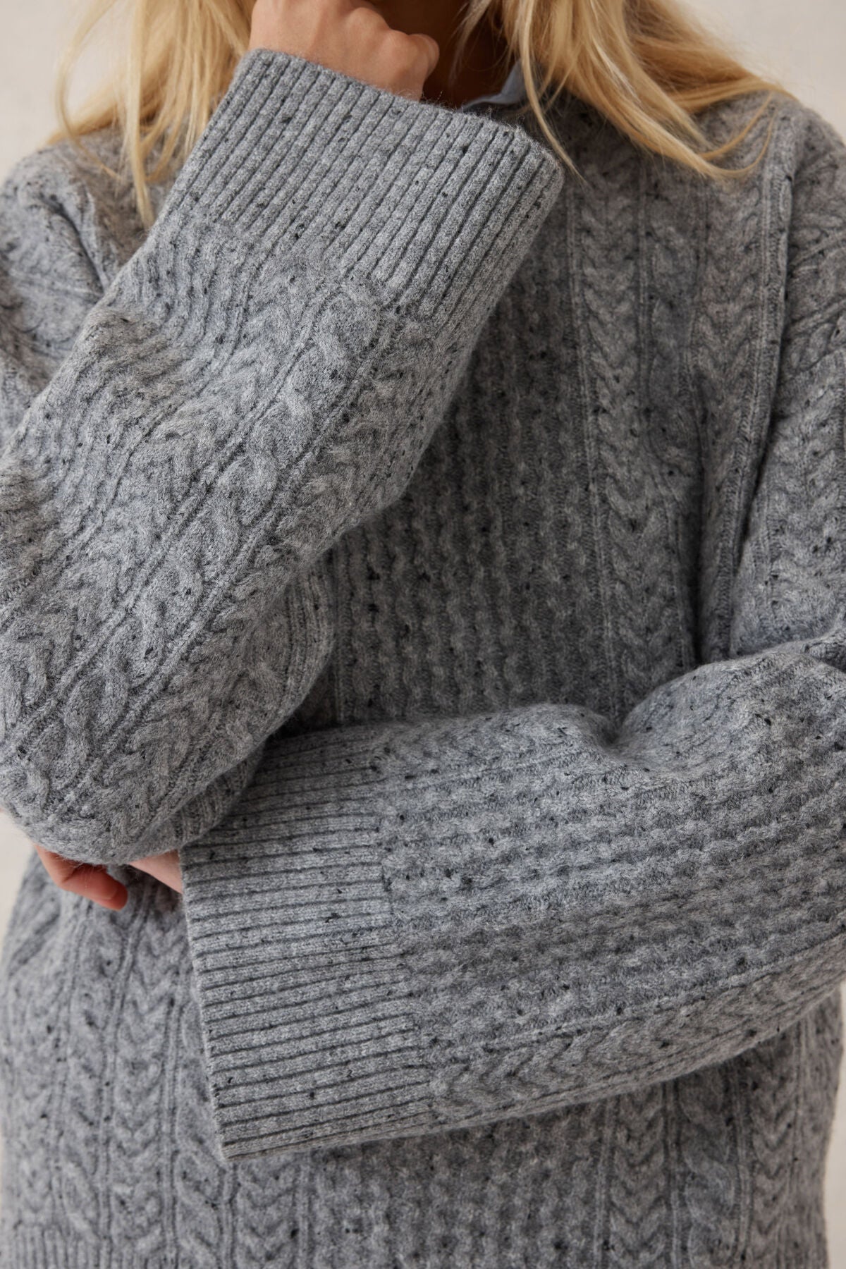 Ceres Life Chunky Cable Knit Grey Charcoal Marle