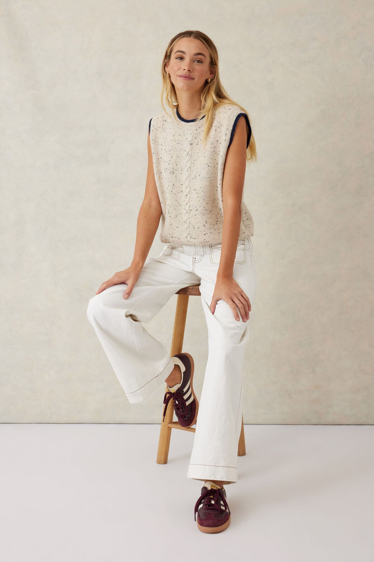 Ceres Life Contrast Knit Vest - ecru/new navy