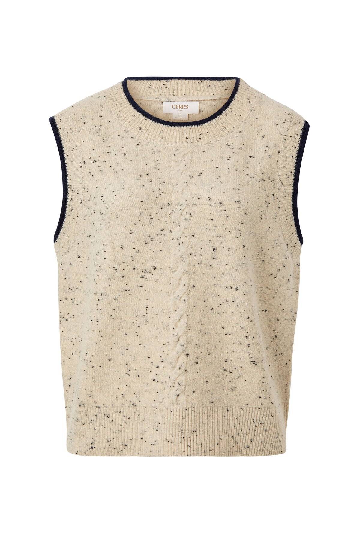 Ceres Life Contrast Knit Vest - ecru/new navy