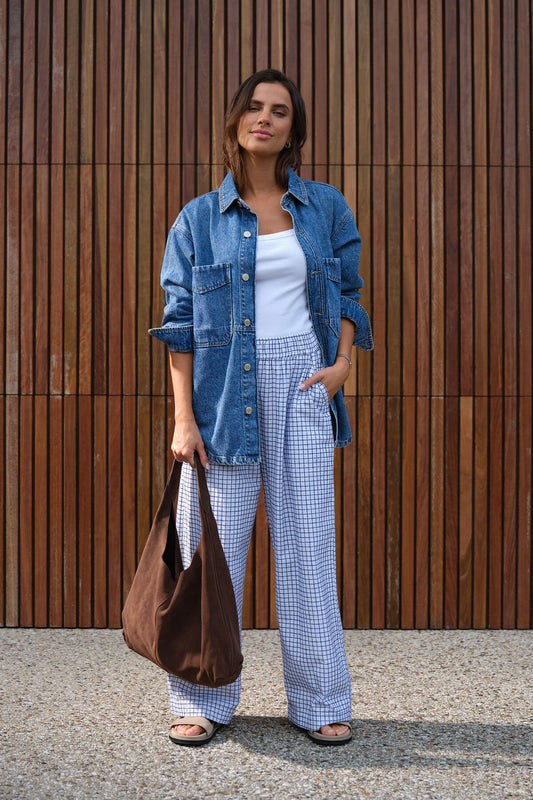 Ceres The Lounge Pant - white navy check