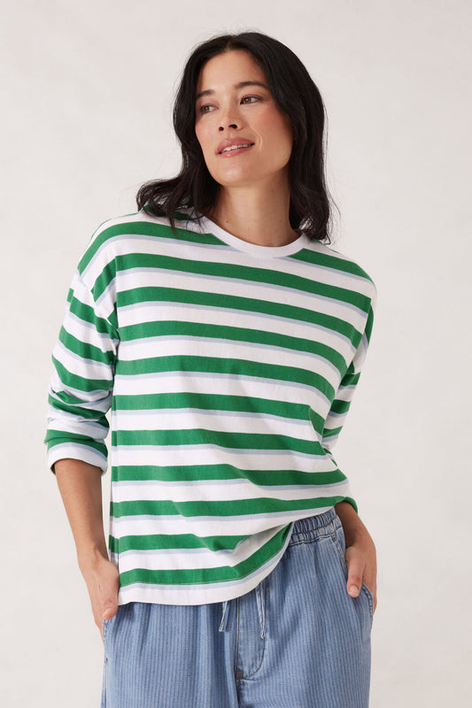 Ceres Slouchy Longsleeve Tee - kelly green stripe