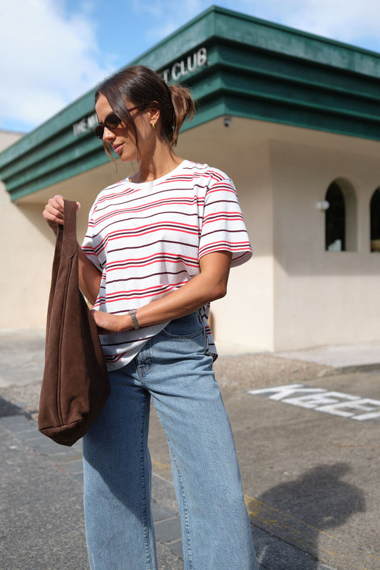 Ceres Stevie Slouchy Tee - berry red stripe
