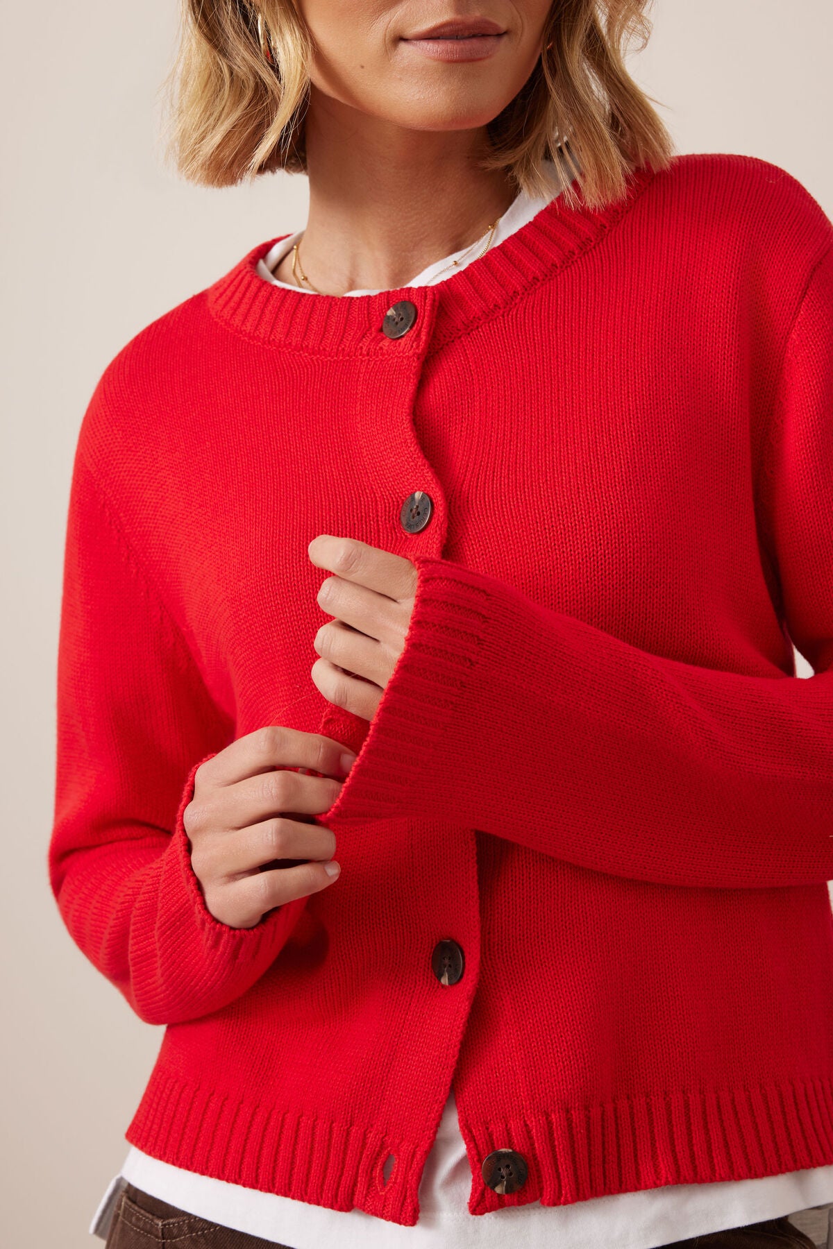 Ceres Nelly Long Sleeve Knit Cardi - fiery red