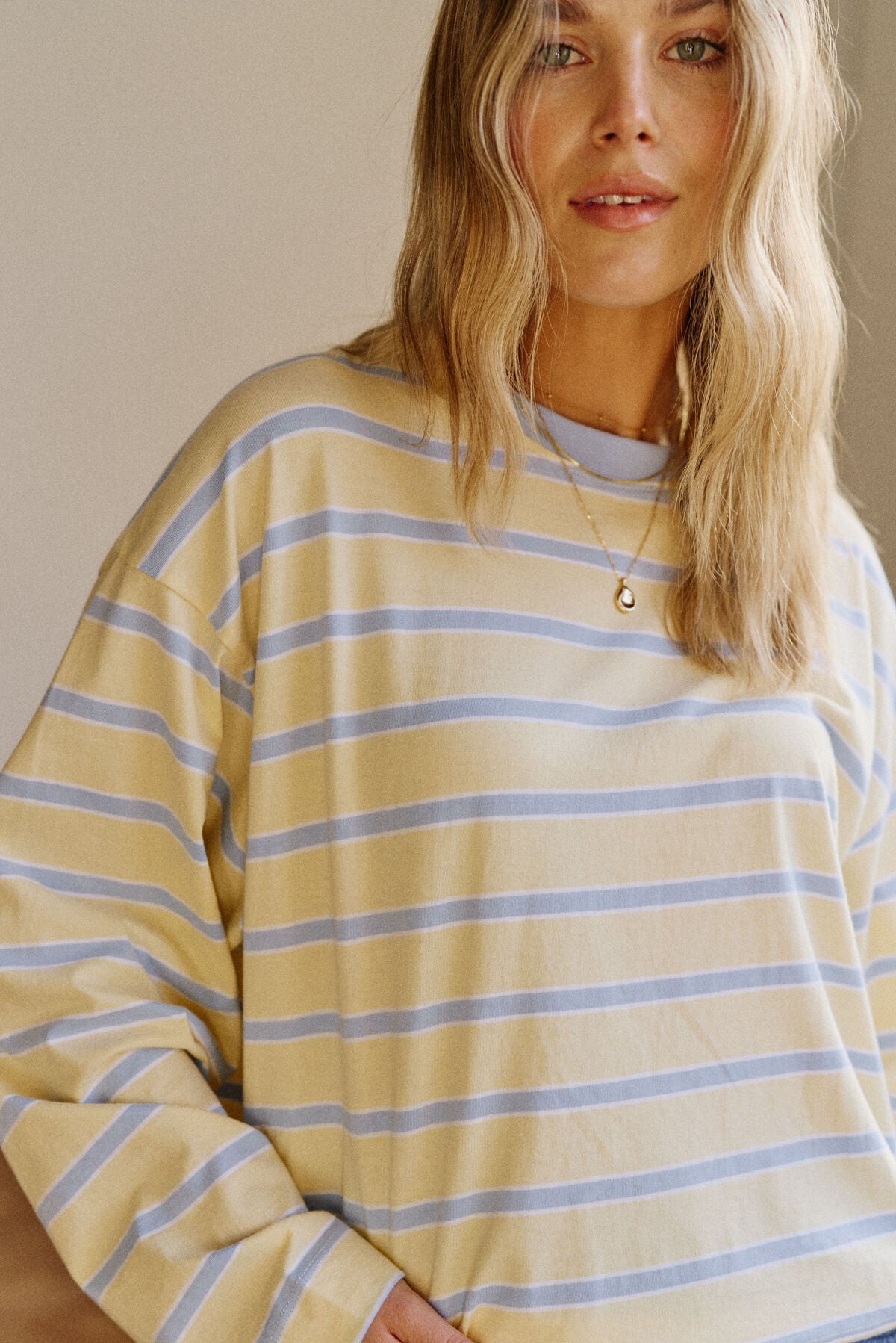 Ceres Beau Long Sleeve Slouchy Tee - butter/china blue