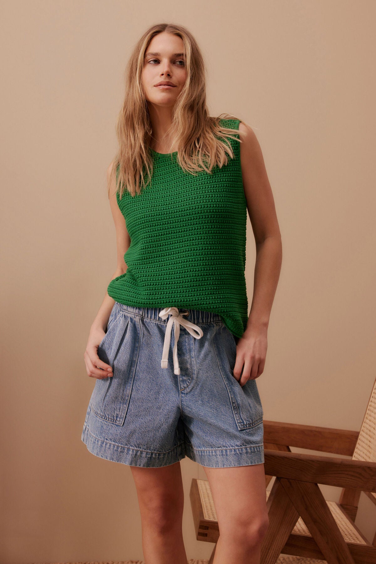 Ceres Margot Mesh Knit Tank - kelly green