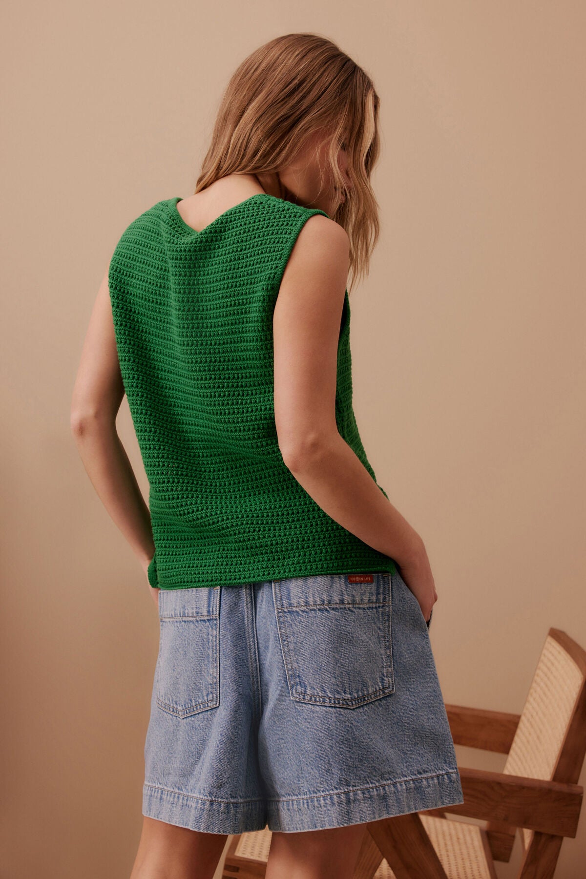 Ceres Margot Mesh Knit Tank - kelly green