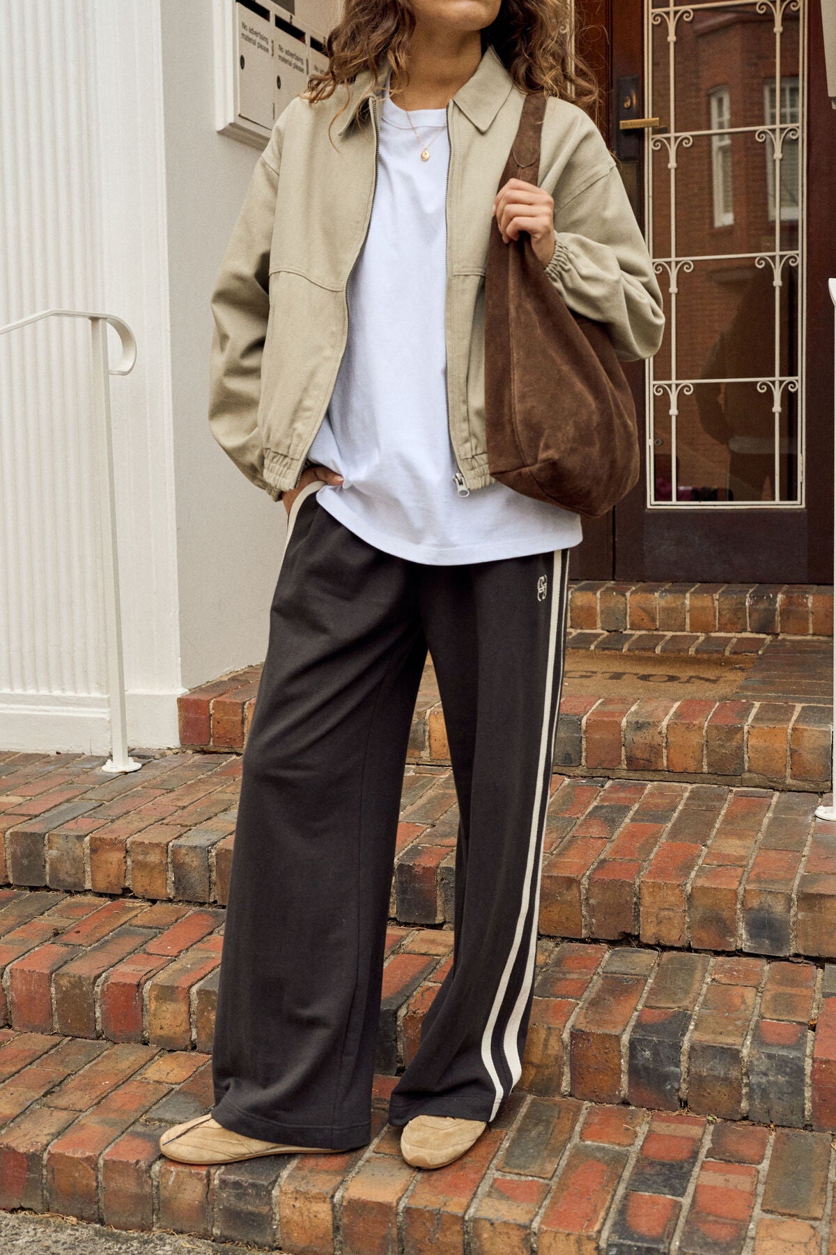 Ceres Gigi Wide Leg Terry Trackpant- phantom side stripe