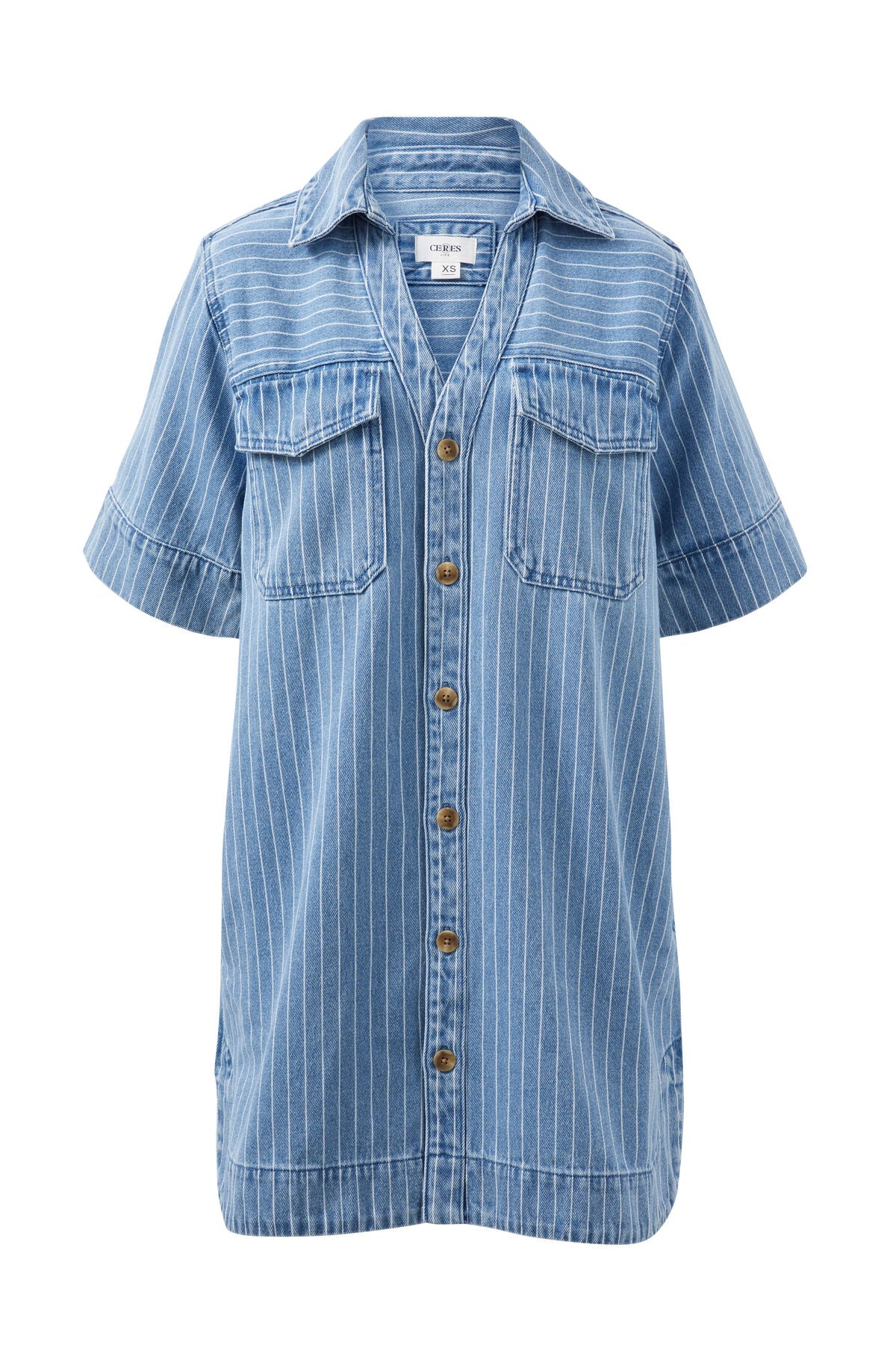 Ceres Sammy Relaxed Shirt Dress - indigo stripe