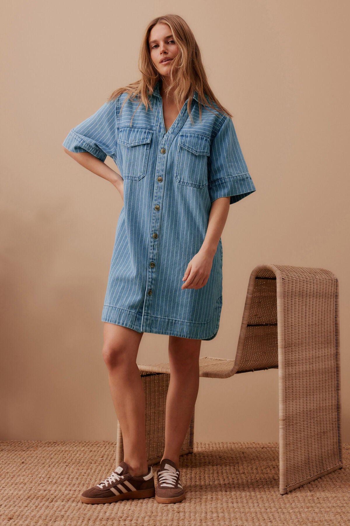 Ceres Sammy Relaxed Shirt Dress - indigo stripe