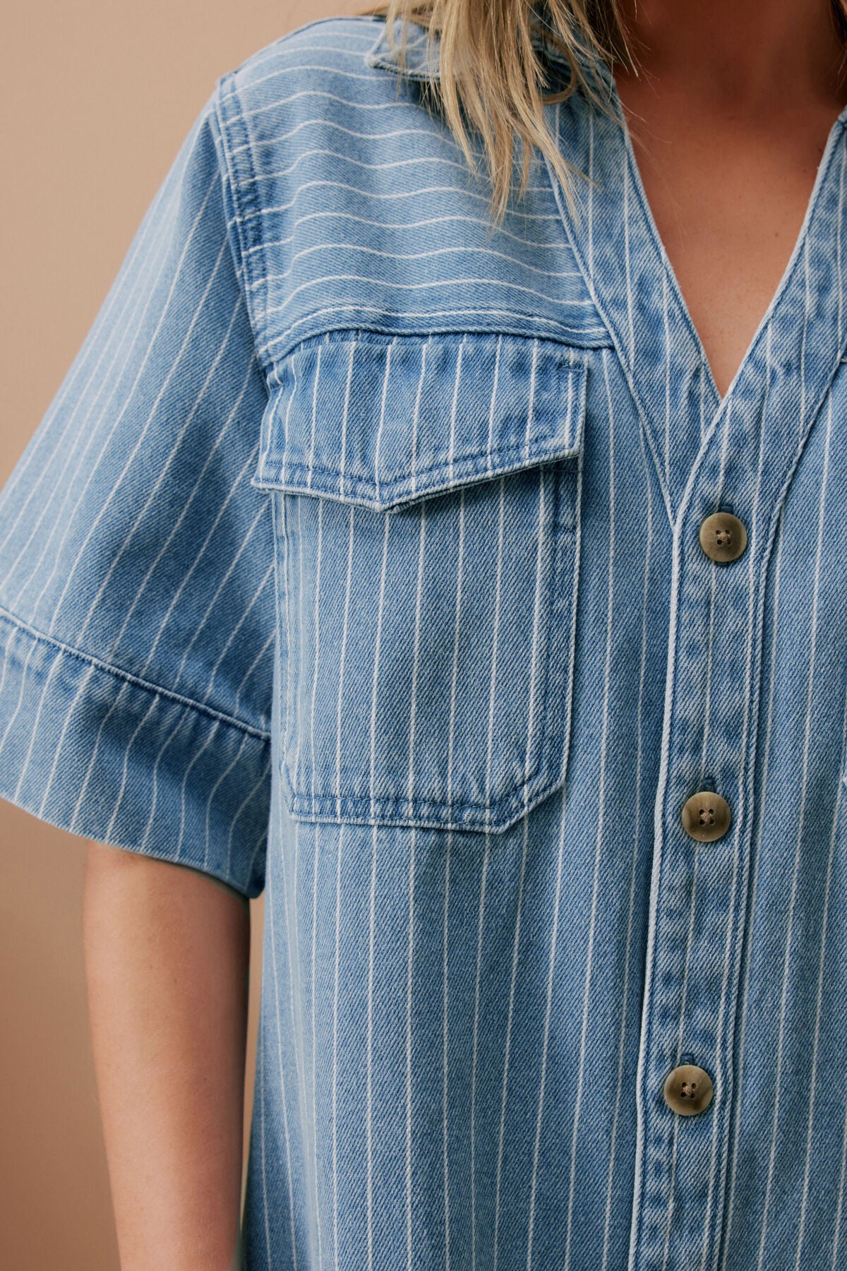 Ceres Sammy Relaxed Shirt Dress - indigo stripe