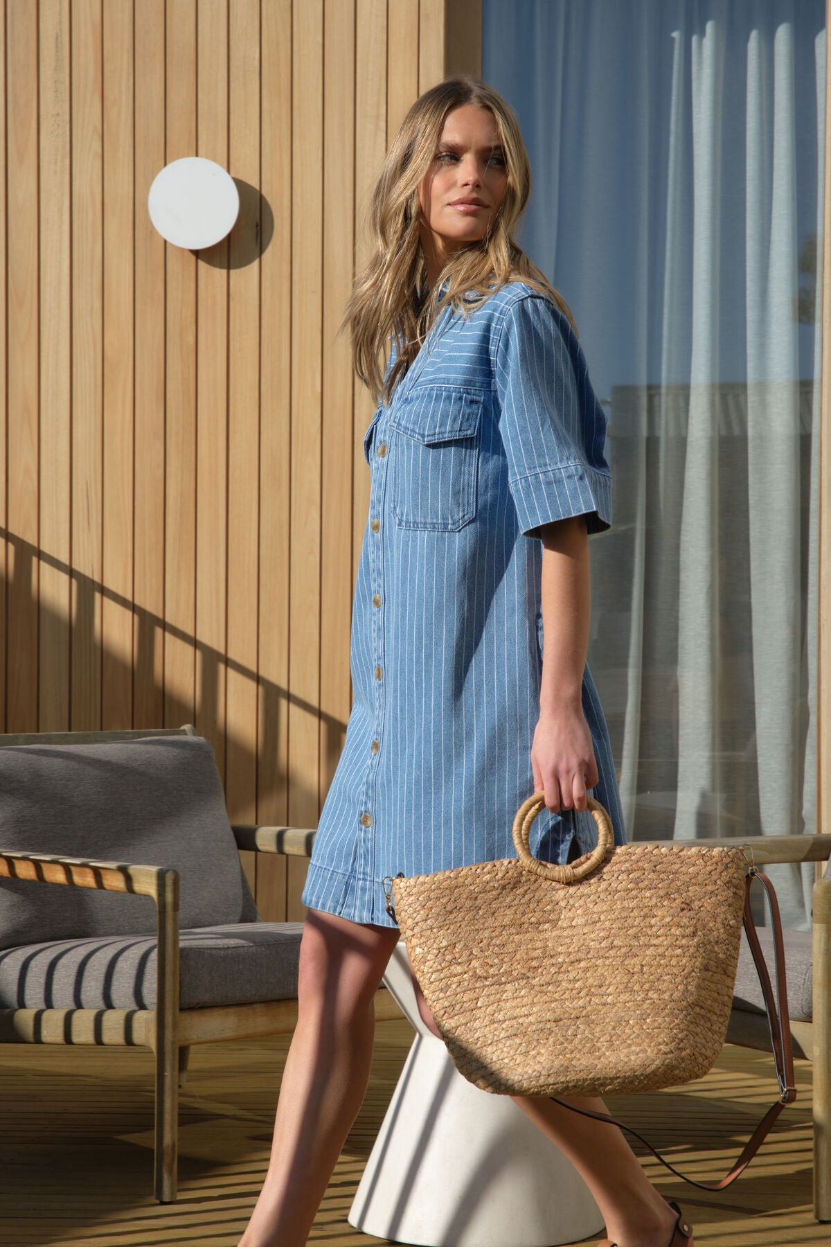 Ceres Sammy Relaxed Shirt Dress - indigo stripe
