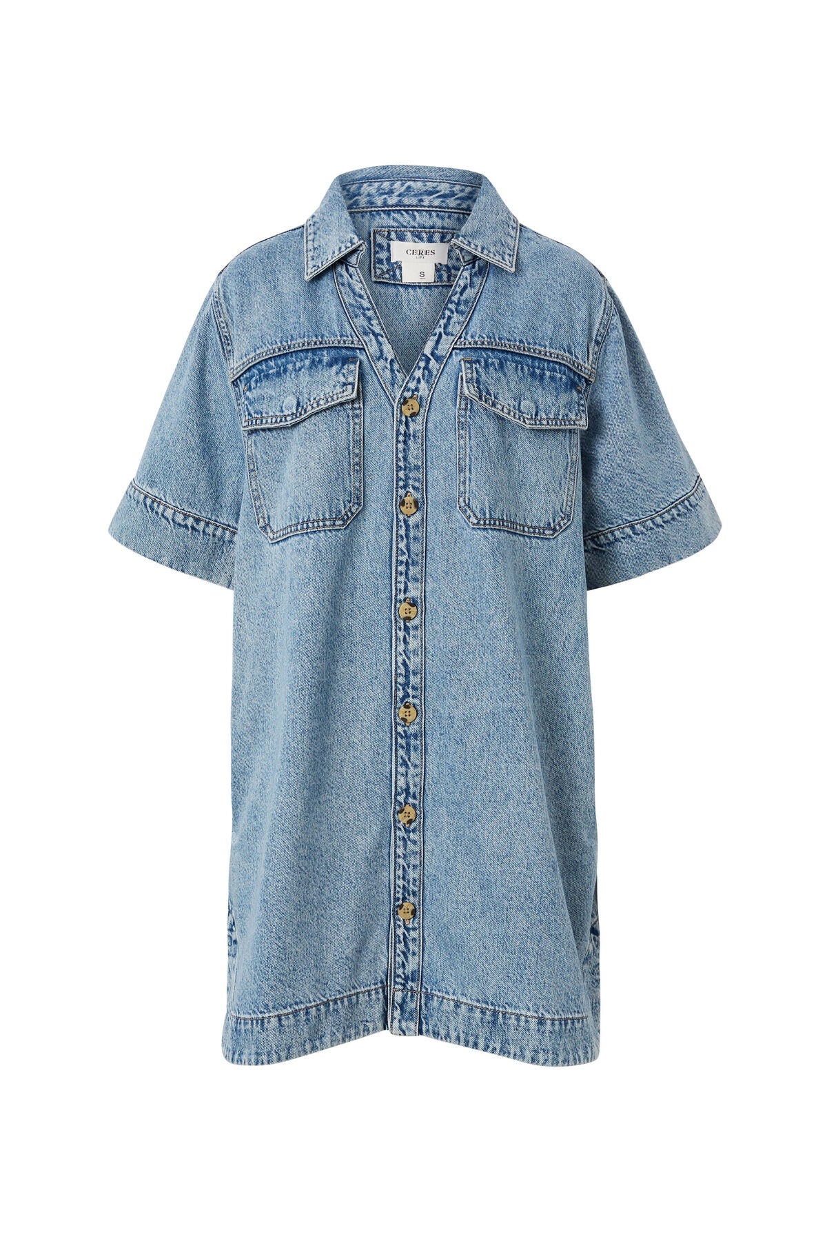 Ceres Life Relaxed Shirt Dress - vintage blue