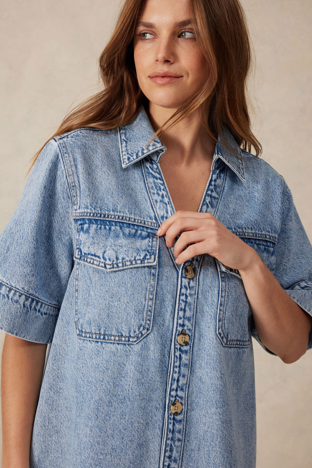Ceres Life Relaxed Shirt Dress - vintage blue