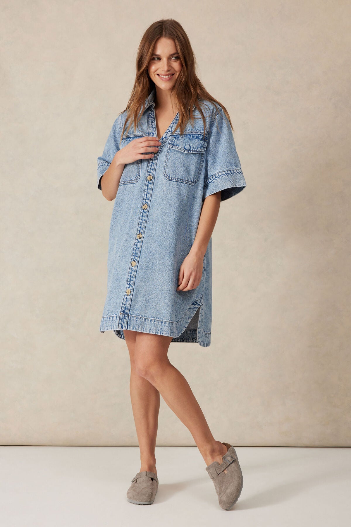 Ceres Life Relaxed Shirt Dress - vintage blue