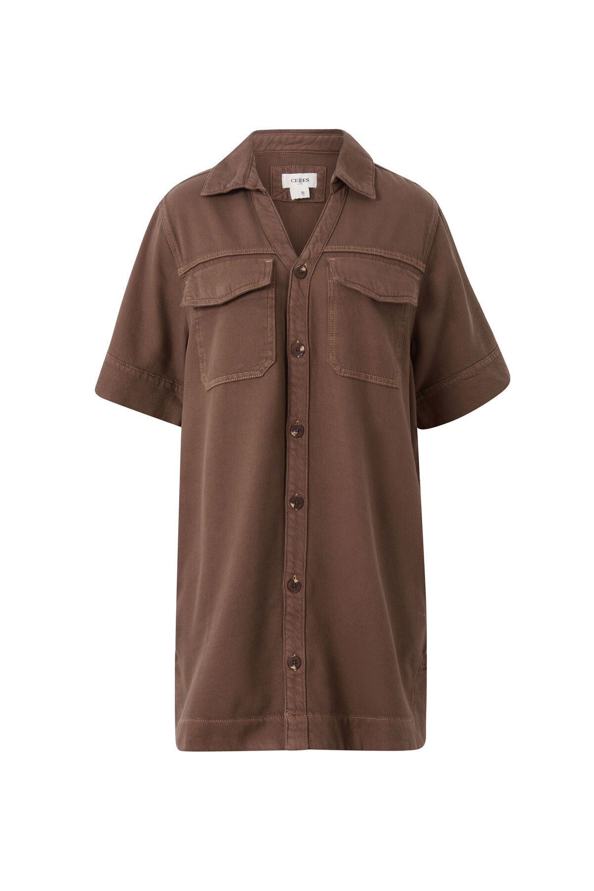 Ceres Life Relaxed Shirt Dress - mocha twill