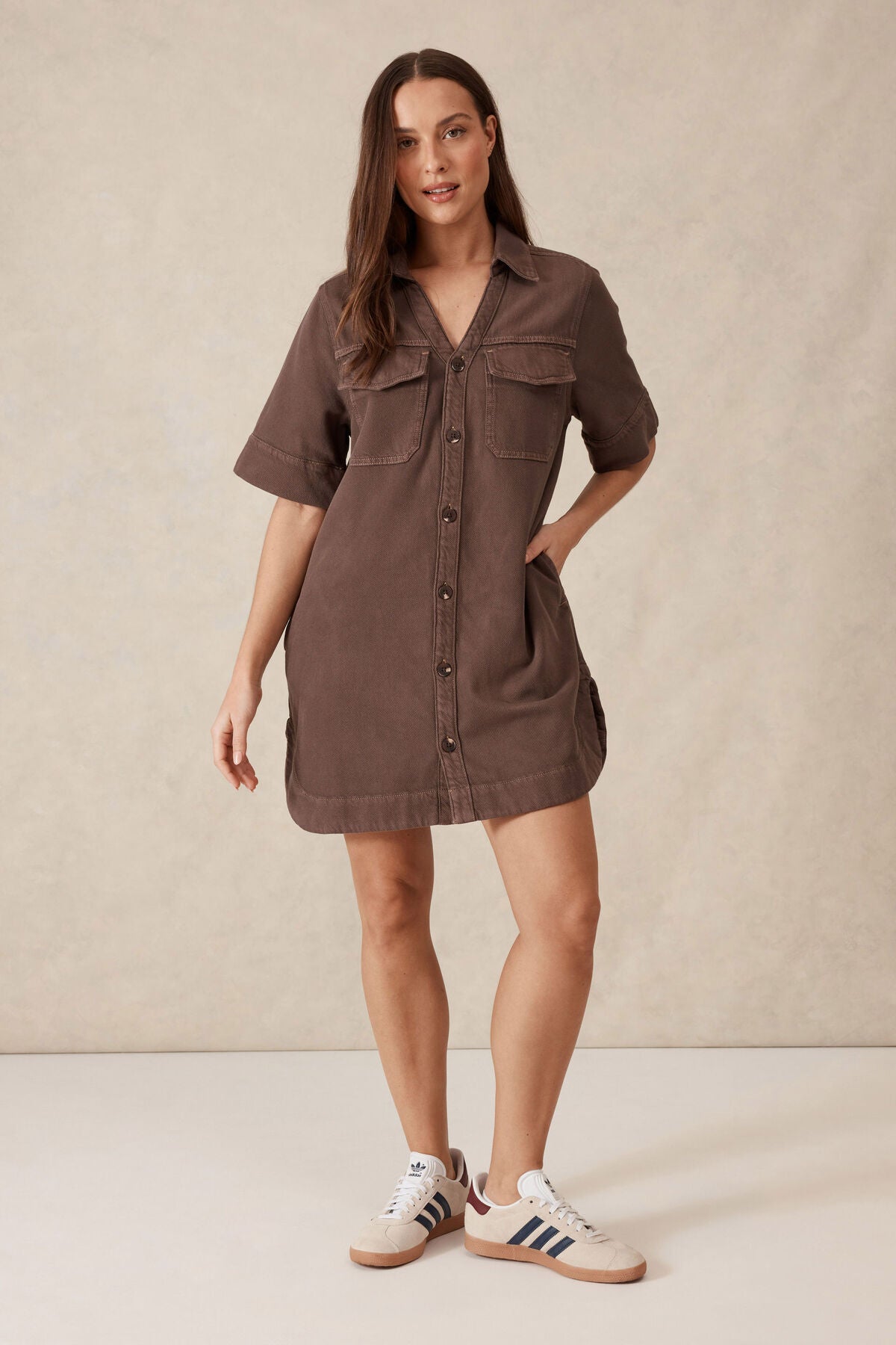 Ceres Life Relaxed Shirt Dress - mocha twill