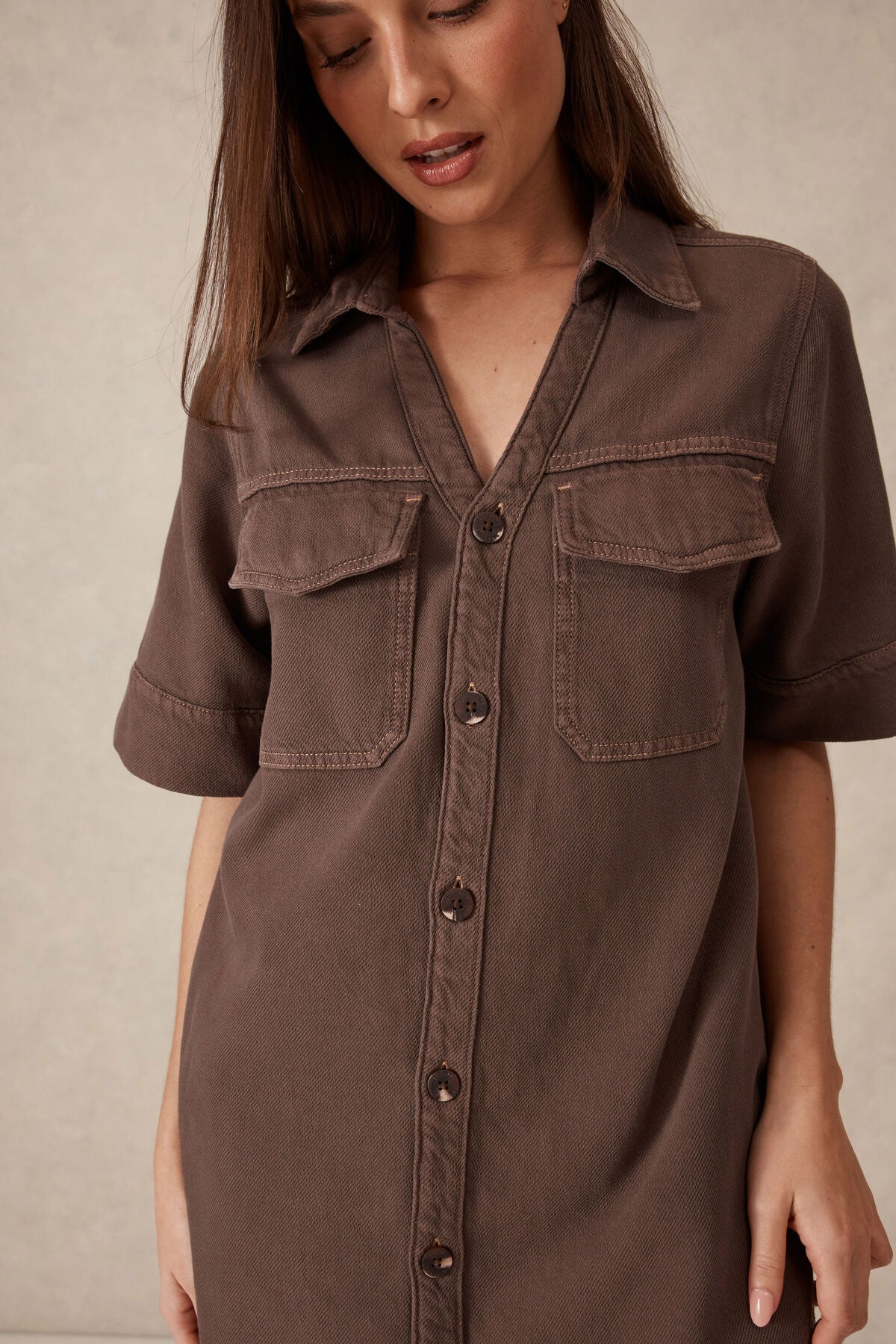 Ceres Life Relaxed Shirt Dress - mocha twill