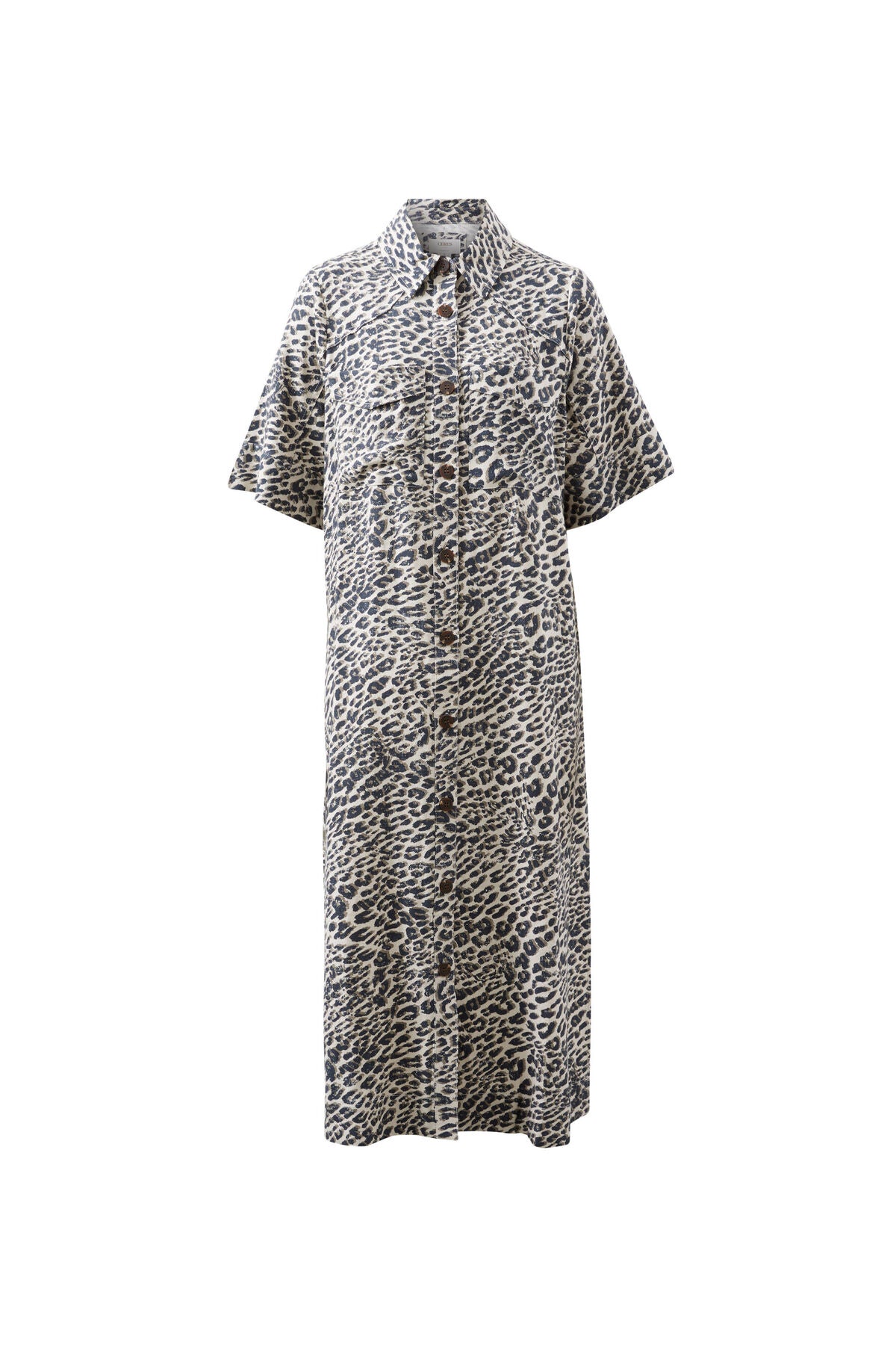 Ceres Ava Short Sleeve Midi Dress - leopard linen blend