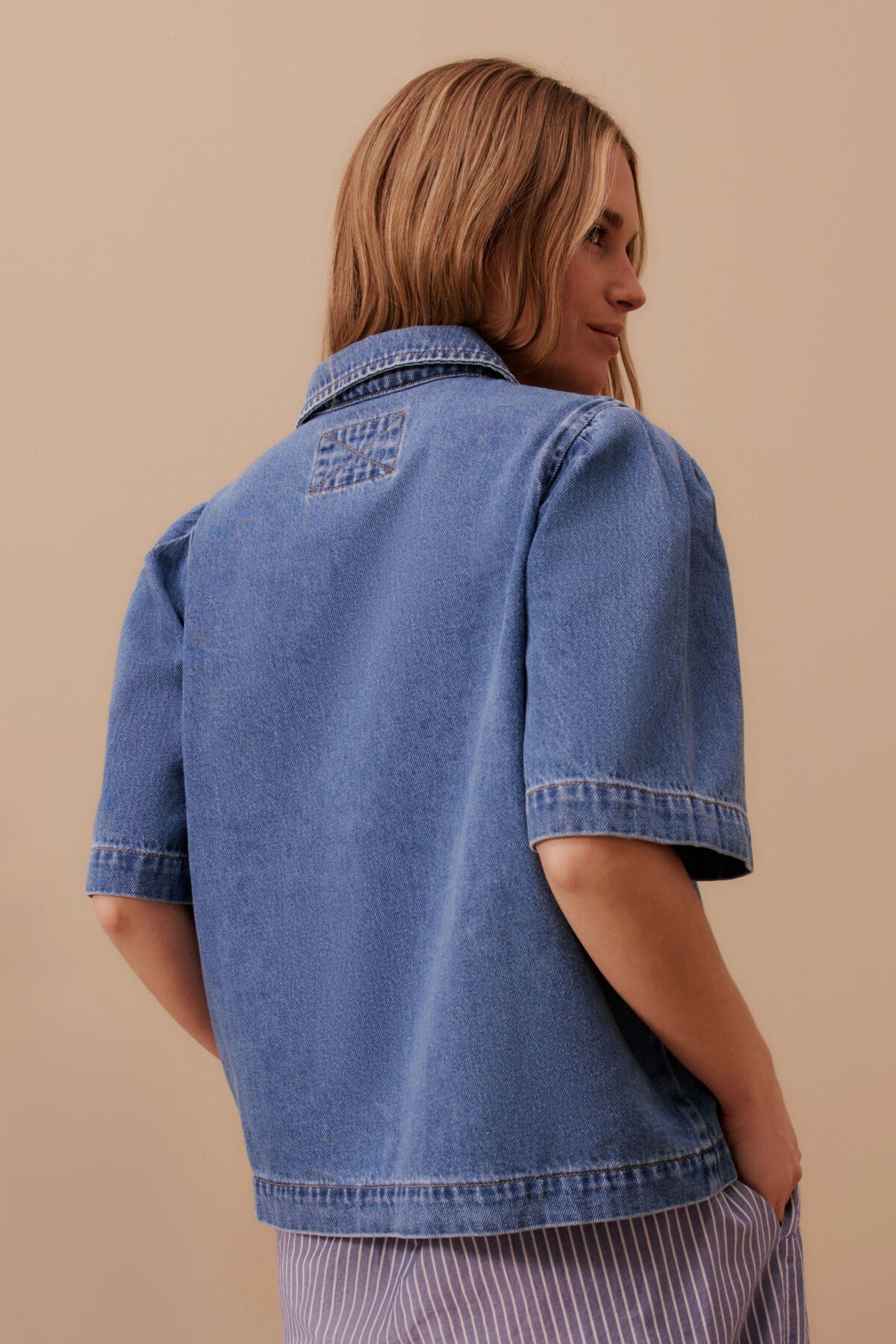 Ceres Dylan Pleat Sleeve Denim Shirt - fresh indigo