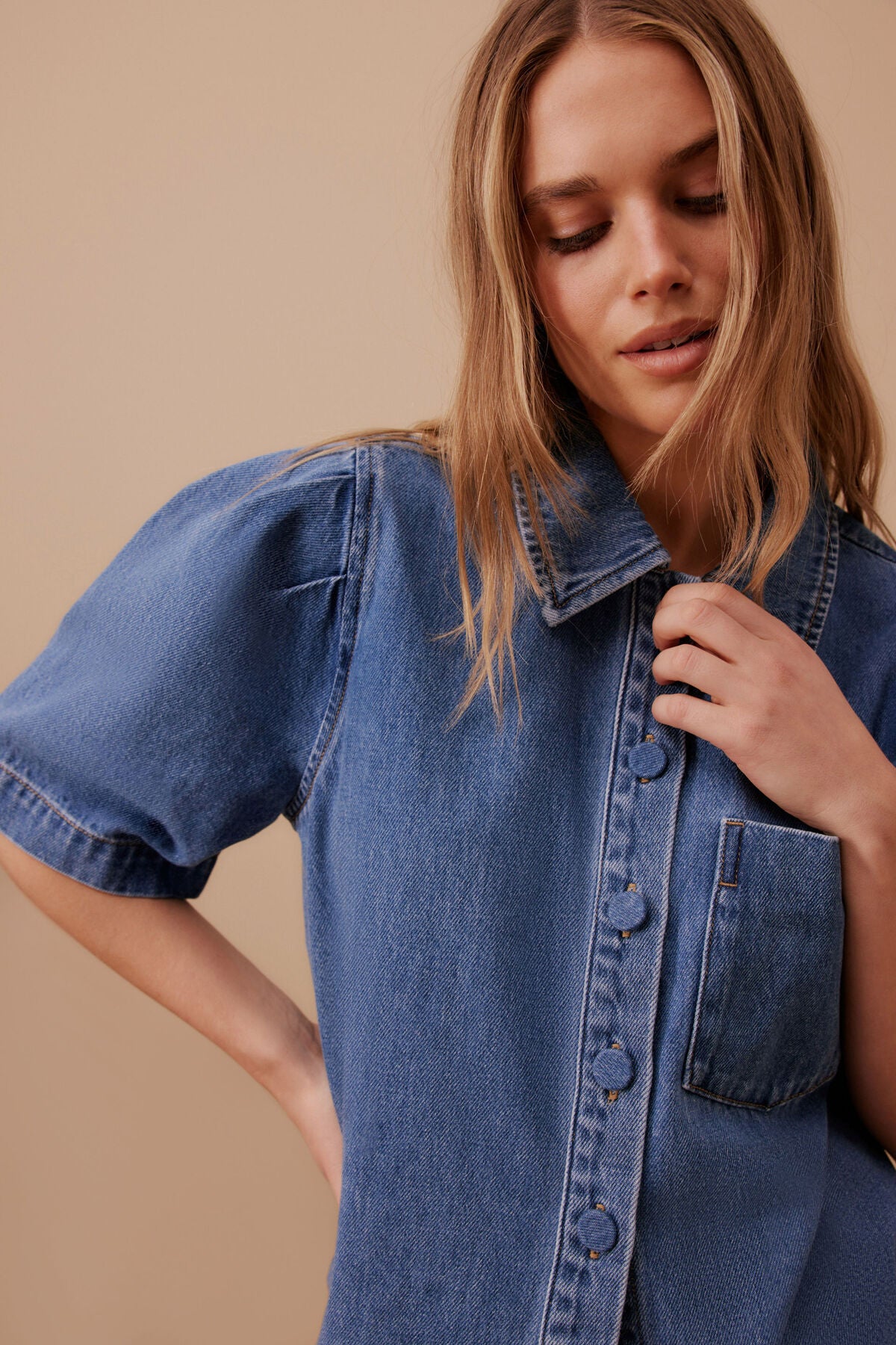 Ceres Dylan Pleat Sleeve Denim Shirt - fresh indigo